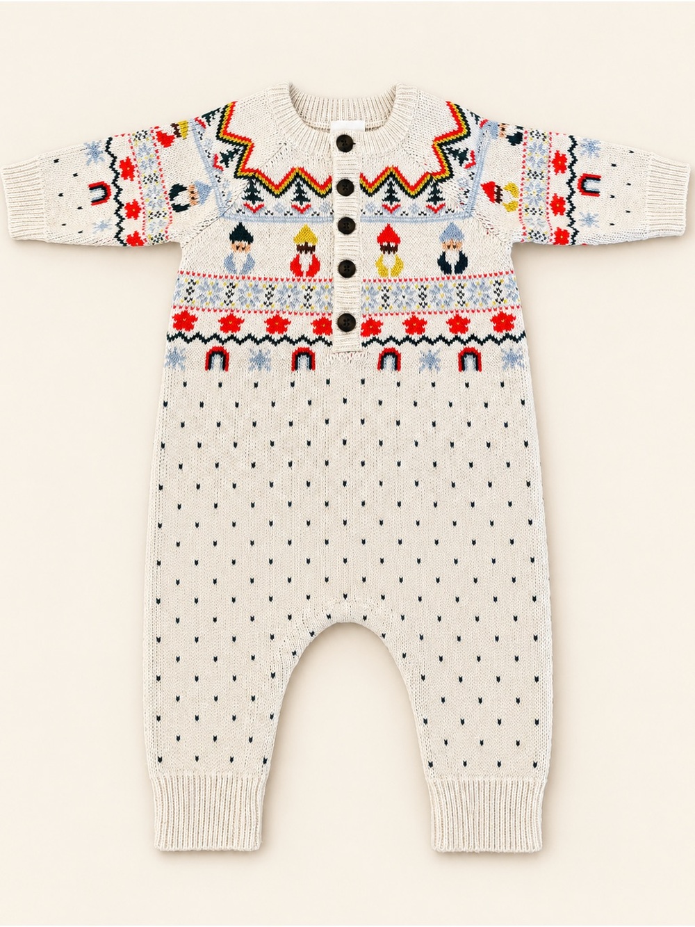 6-12 M Hanna Andersson Fair Isle Knit Baby Romper Onesie – Cream Multicolor